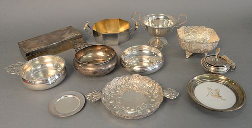 Silver lot of porringers and bowls, plus rosewood and silver box, 32.2 t.oz.