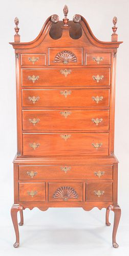 Beacon Hill Collection custom mahogany Queen Anne style highboy in two parts. 79" x 35 1/2" x 19".