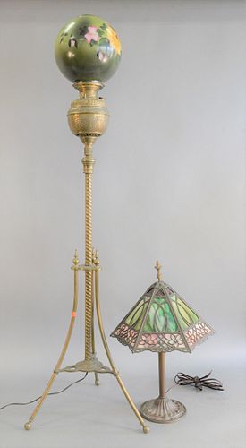 Two lamps,Victorian 'Gone with the Wind' floor lamp along with a slag glass table lamp, floor lamp ht. 58 1/2", table ht. 24", 