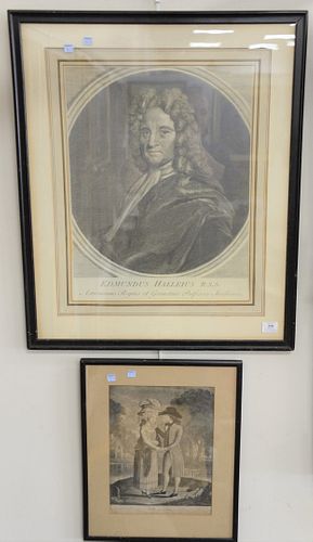Group of three framed prints, John Duke of Argyle & Greenwich, etching, Willy & Dale, collotype, Edmundus Halleius, engraving, all unsigned, 22" x 16-