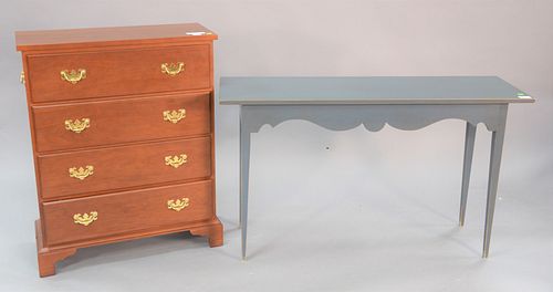 Two piece lot Suter's Handcrafted Furniture, Chippendale style cherry four drawer dresser on bracket feet, signed on the outside of the top drawer alo