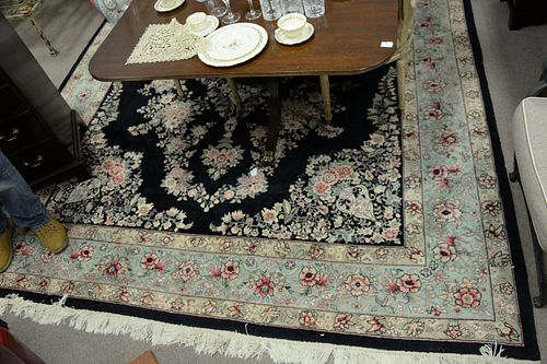 Oriental room size carpet, wool with cotton silk blend, 9' x 12'.