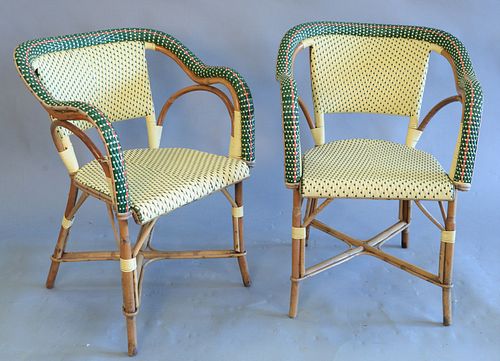 Set of six Maison Drucker Rattan side chairs, 31" x 22" x 16".