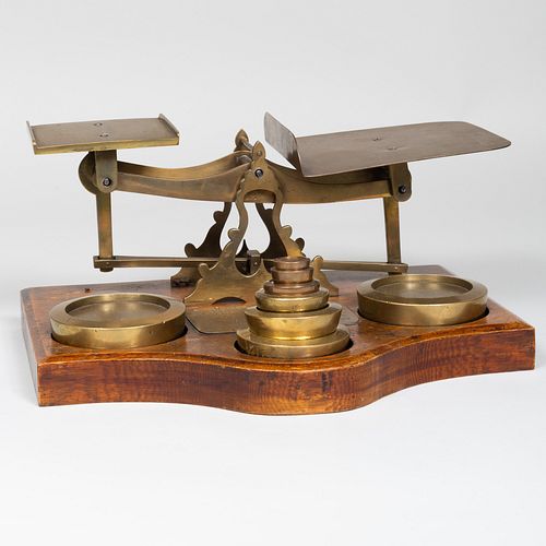 Victorian Brass-Mounted Oak Balance Postal Scale