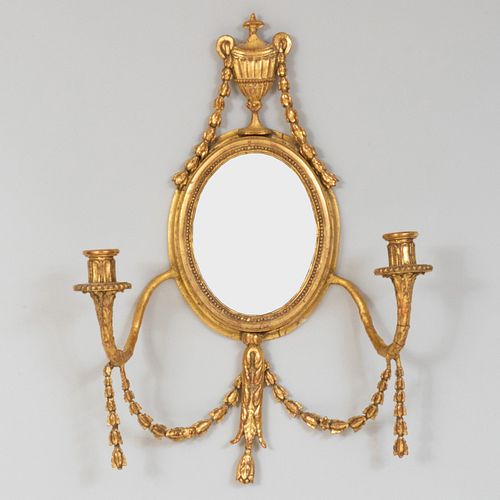 Pair of George III Style Giltwood and Gilt-Gesso Two-Light Sconces