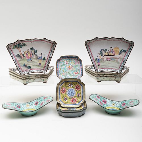 Group of Chinese Canton Enamel Dishes