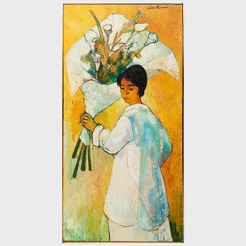 André Minaux (1923-1986): Woman with Calla Lillies