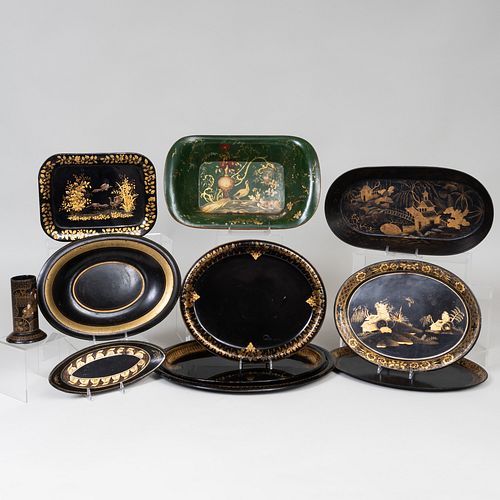 Group of Victorian TÃ´le and Papier MÃ¢chÃ© Trays and Baskets