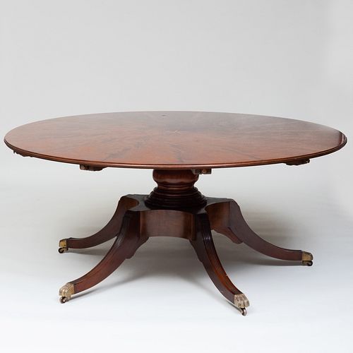 Large Victorian Style Inlaid Mahogany Circular Extension Dining Table, of Recent Manufacture