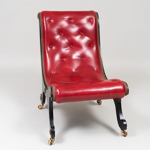 Late Regency Brass Mounted Ebonized Slipper Chair