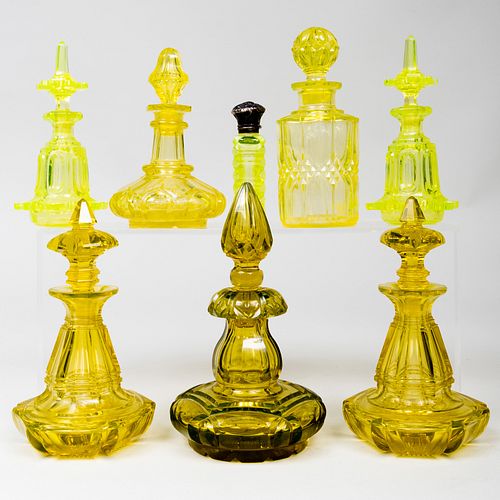 Group of American and Continental Canary Yellow Glass Scent Bottles