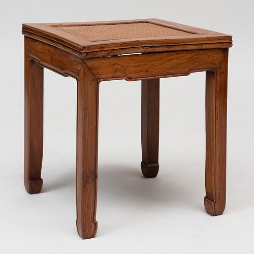 Chinese Hardwood and Woven Reed Side Table