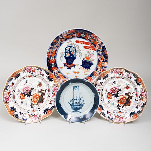 Pair of English Ironstone Plates, an Imari Porcelain Dish, and a Small Chinese Export Porcelain Plate
