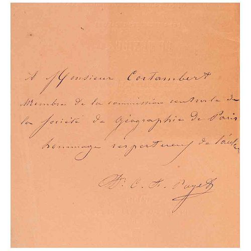 Poyet, C.F. Notices Géographiques... et Climatologiques des Differéntes Localites du Mexique. Paris,1863. Dedicatoria y firma del autor