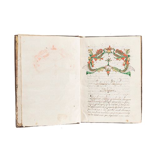 Institutiones Filosophiae / Pars Altera. Manuscrito, anónimo. Siglo XIX.  Viñetas y marmosetes pintados a mano. Piezas: 2.