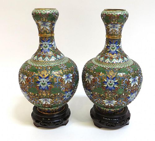 Pair Cloisonne Vases With Stands