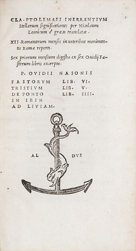 Aldina - Ovidio Nasone, Publio - Inerrantium stellarum ... Fastorum libris excerpta. P. Ouidij Nasonis Fastorum lib. 6. Tristium lib. 5. De Ponto lib.