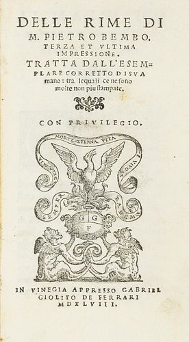 Bembo, Pietro - Rhymes. Third and last impression. Taken from the correct specimen in his hand