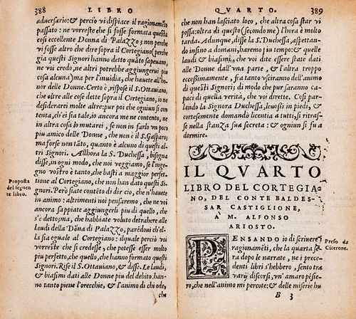 Castiglione, Baldassarre - The courtier of Count Baldessar Castiglione, reuisto for Lodouico Dolce above the specimen of his author, and in the annota