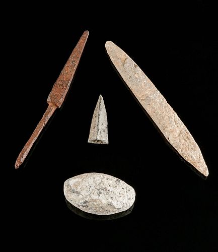 Lot of 4 Roman Bronze, Iron, Bone, & Lead Weapons