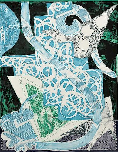 Frank Stella (American, b. 1936)      Swan Engraving Blue, Green, Grey