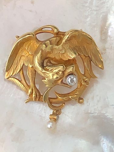 Antique Gold and Diamond Falcon Pin
