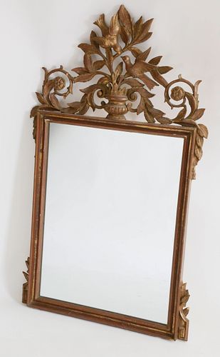 Antique French Gilt and Carved Mirror with Love Bird Pediment