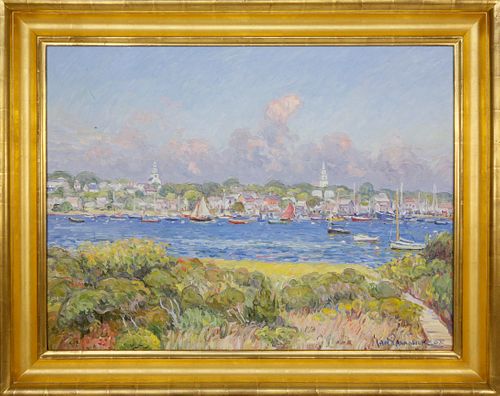Jan Pawlowski Oil On Canvas "Panoramic View of the Town Of Nantucket From Monomoy"