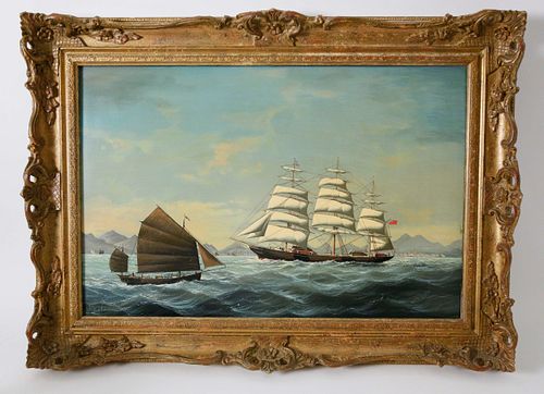 Salvatore Colacicco Oil on Wood Panel, "China Trade Shipping Scene"