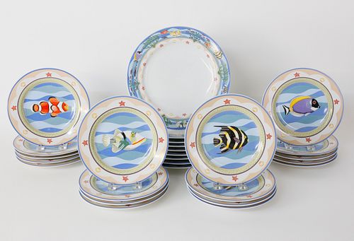 Set of 27 Claire Murray Nautical Decorated Stoneware Plates