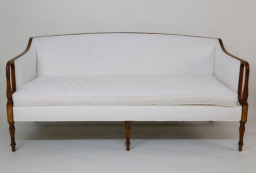Federal Style White Upholstered Mahogany Sofa