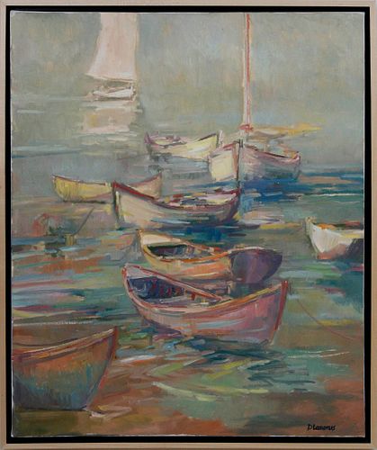 David Lazarus Oil on Canvas "Dories in Calm Waters"