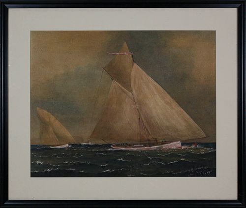 Yacht Race Watercolor Tempera on Paper