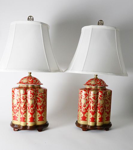 Pair of Chinese Red Glazed Porcelain Lamps