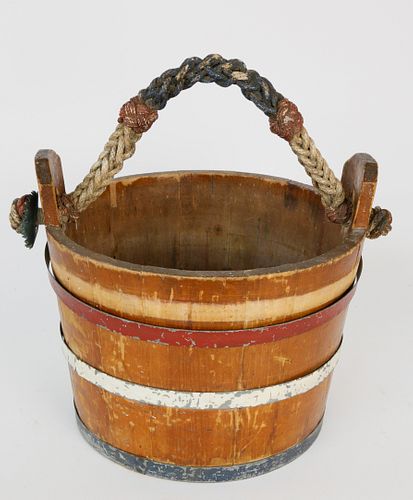 Ships Water Bucket with Polychromed Fancy Ropework Becket Handle