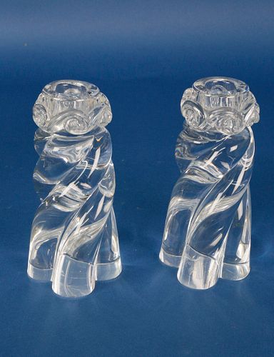 Pair of Signed Baccarat Crystal Barley Twist Candlesticks