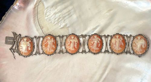 Antique Carved Six Cameo Bracelet