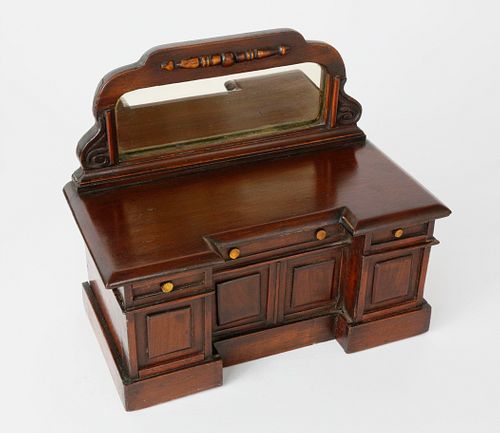 Mahogany Double Compartment Tea Caddy in the Form of a Sideboard, 19th c.