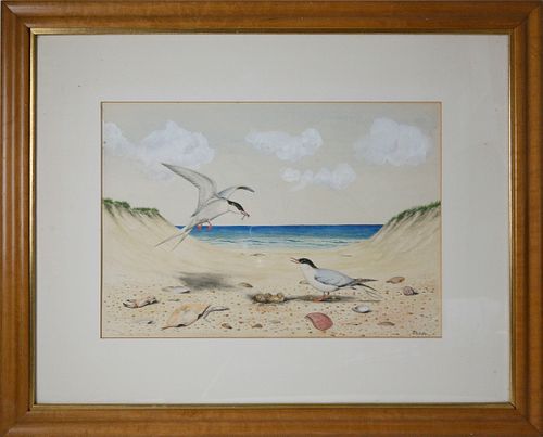 Dennis Puleston Watercolor on Paper, "Shorebirds in the Dunes"