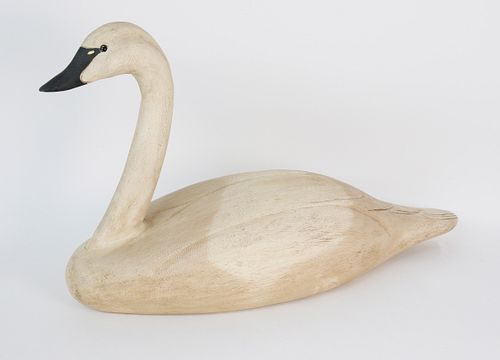 Hand Carved Wooden Nesting Swan Decoy