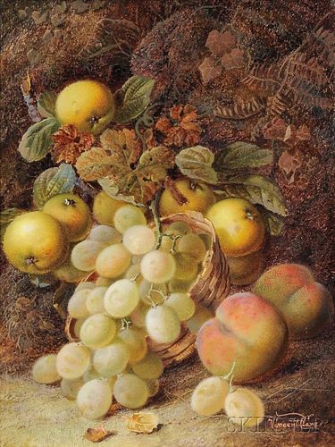 Vincent Clare (British, 1855-1930)      Still Life with Fruit on a Mossy Bank