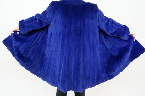 Valentino Furs Cobalt Blue Sheared Mink Swing Coat