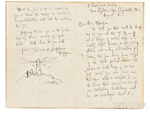 Edward Hopper (American, 1882-1967)      Letter with a Sketch of an Artist at Work by a Lighthouse