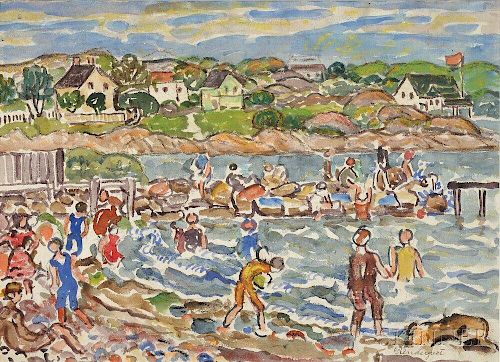 Maurice Brazil Prendergast (American, 1858-1924)      Bathers on a Rocky Shore