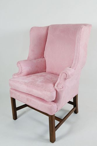 Chippendale Style Pink Suede Lady's Wing Chair