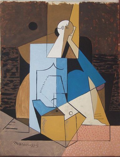 Abstract Cubist Figure: Gouache by Louis Marcoussis