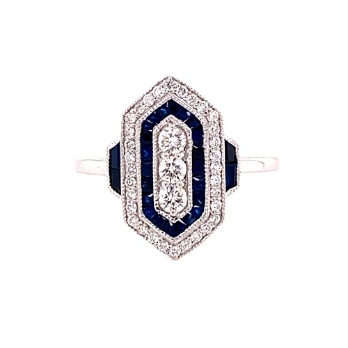14K Art Deco Sapphire & Diamond Ring
