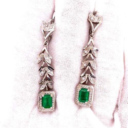 Platinum Diamond Emerald Drop Earrings