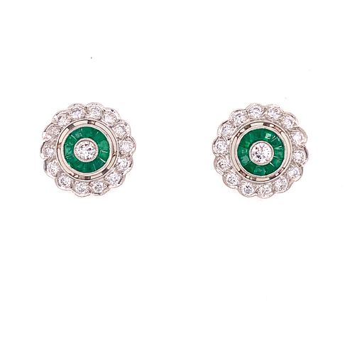 Platinum 18K Diamond Emerald Target Earrings