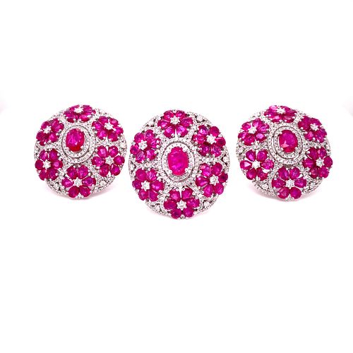 18K Ruby Diamond Ring & Earrings Set